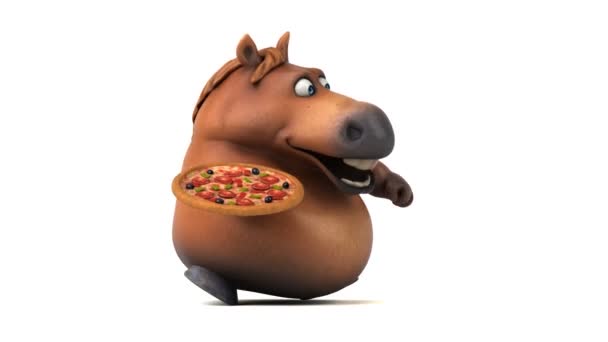 Cheval Amusant Avec Pizza Animation — Video