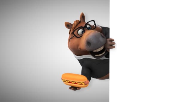 Rolig Häst Med Hotdog Animation — Stockvideo