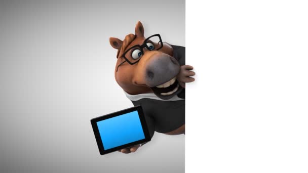 Leuk Paard Met Tablet Animatie — Stockvideo