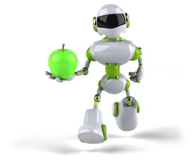 Robot holding elma - 3d illüstrasyon karikatür