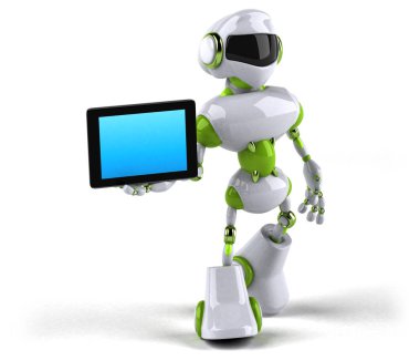 çizgi film robot holding tablet - 3d çizim