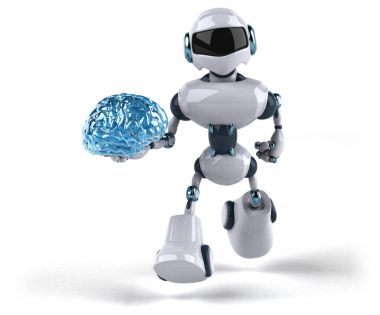 çizgi film robot holding beyin - 3d çizim