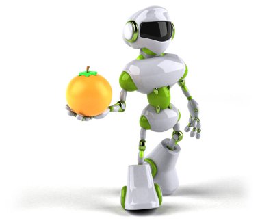 Yeşil robot turuncu - 3d çizim holding