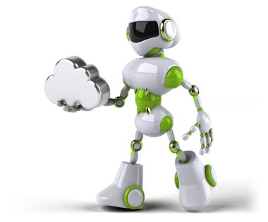 Yeşil robot holding - 3d resimde bulut