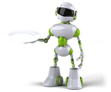 Yeşil robot plaka - 3d çizim holding
