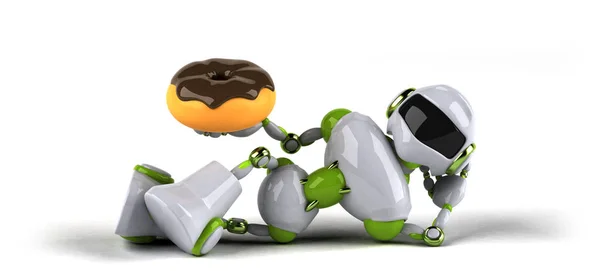 Мультяшный Робот Держит Пончик Иллюстрация — стоковое фото