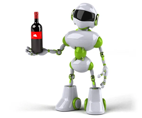 Robô Cartoon Segurando Vinho Ilustração — Fotografia de Stock