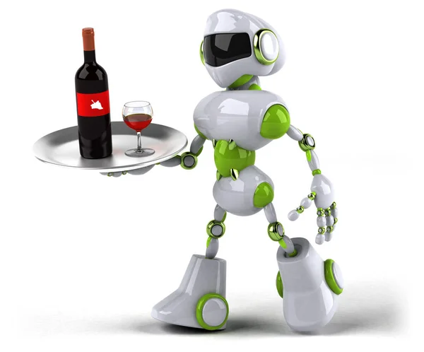 Cartoon Roboter Hält Wein Illustration — Stockfoto