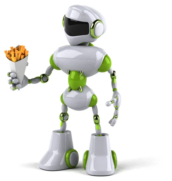 Green Robot Holding French Fries Illustration — Stock Photo, Image