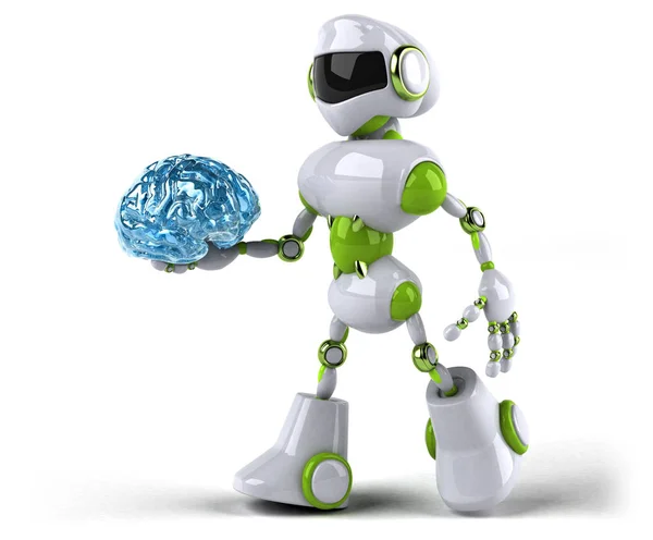 Green Robot Holding Brain Illustration — Stock Photo, Image