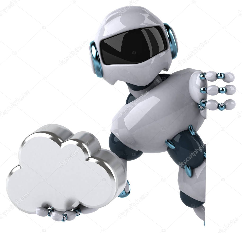 cartoon robot  holding  cloud   - 3D Illustration