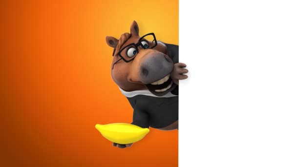 Rolig Häst Med Banan Animation — Stockvideo