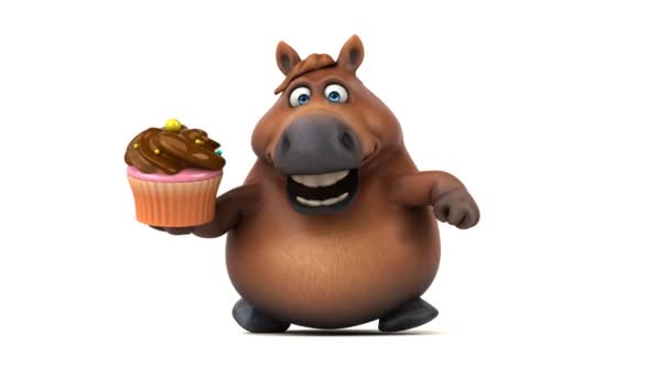 Divertido Caballo Con Cupcake Animación — Vídeo de stock