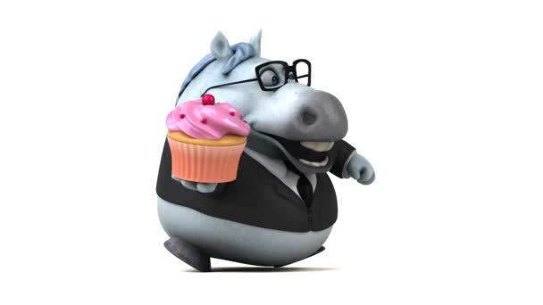 Leuk Paard Met Cupcake Animatie — Stockvideo