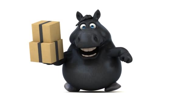 Divertido Caballo Con Cajas Animación — Vídeos de Stock