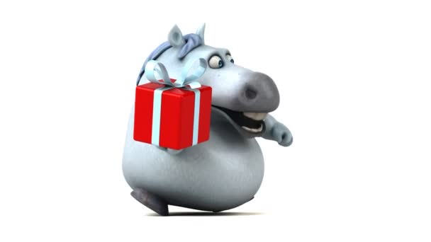Веселий Кінь Подарунком Анімація — стокове відео