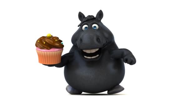 Spaßpferd Mit Cupcake Animation — Stockvideo