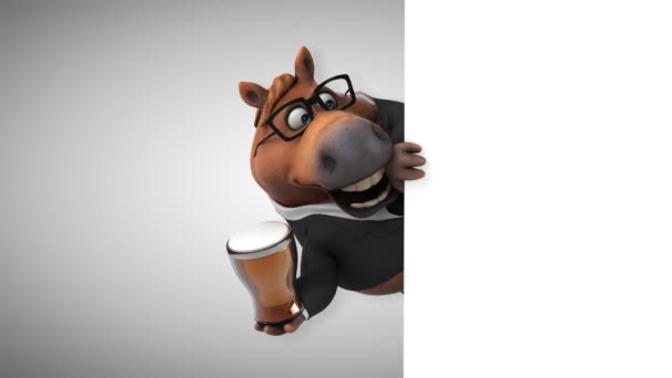 Divertido Caballo Con Cerveza Animación — Vídeos de Stock