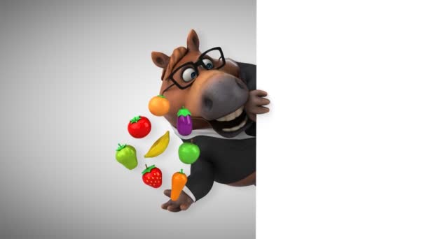 Divertido Caballo Con Frutas Verduras Animación — Vídeos de Stock