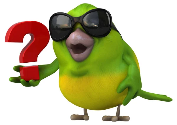 Zábavný Zelený Pták Otázkou Ilustrace — Stock fotografie