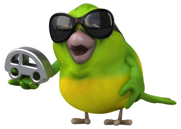 Zabawny Zielony Ptak Samochodu Ilustracja — Zdjęcie stockowe