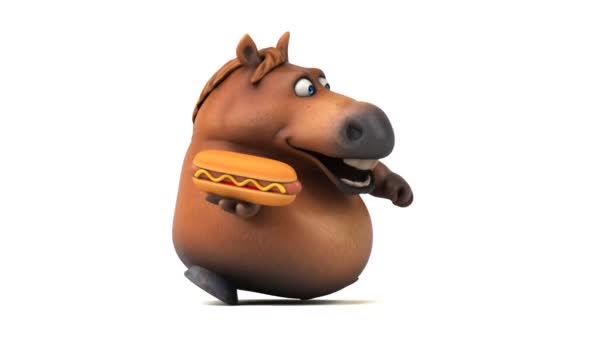 Divertido Caballo Con Hot Dog Animación — Vídeos de Stock