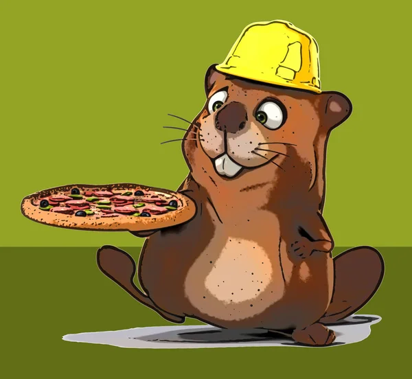 Веселий Бобер Піцою Ілюстрація — стокове фото