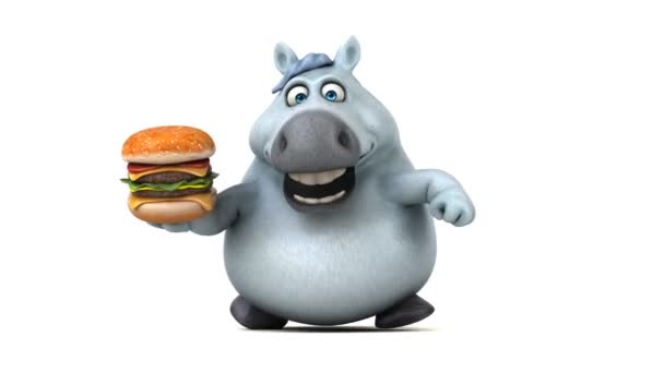 Divertido Caballo Con Hamburguesa Animación — Vídeo de stock