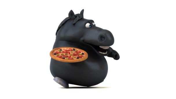 Divertido Caballo Con Pizza Animación — Vídeo de stock