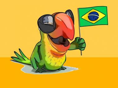 Eğlenceli papağan bayrak - illüstrasyon holding 