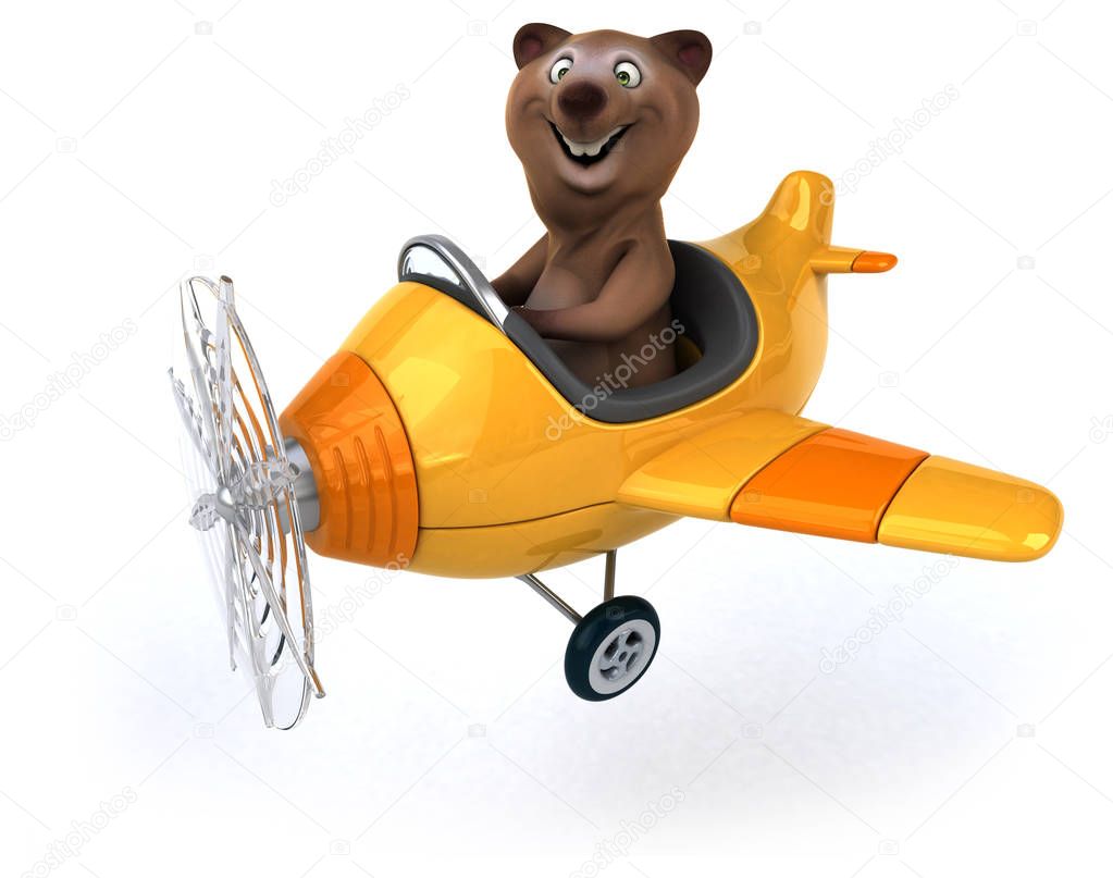 Funny cartoon character on plane  - 3D illustration 