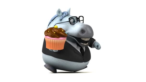 Leuk Paard Met Cupcake Animatie — Stockvideo