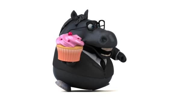 Spaßpferd Mit Cupcake Animation — Stockvideo