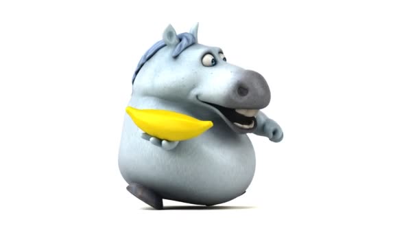 Веселая Лошадь Бананом Анимация — стоковое видео