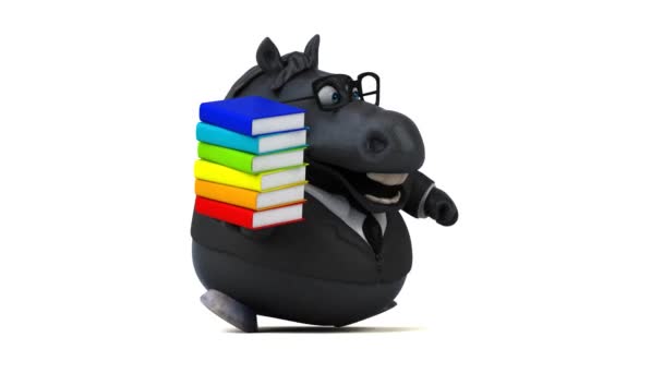Cavalo Divertido Com Livros Animação — Vídeo de Stock