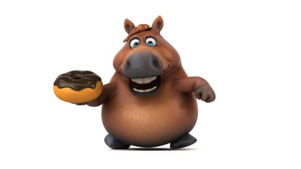 Leuk Paard Met Donut Animatie — Stockvideo