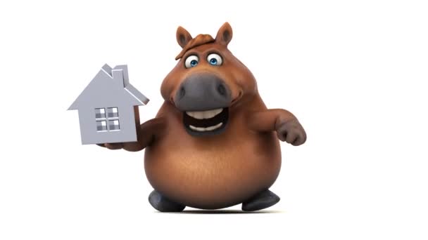 Cavalo Divertido Com Casa Animação — Vídeo de Stock