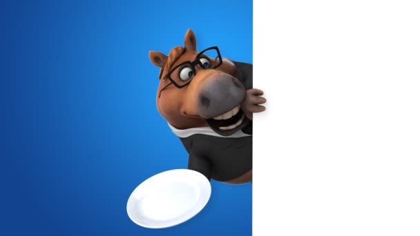 Leuk Paard Met Plaat Animatie — Stockvideo