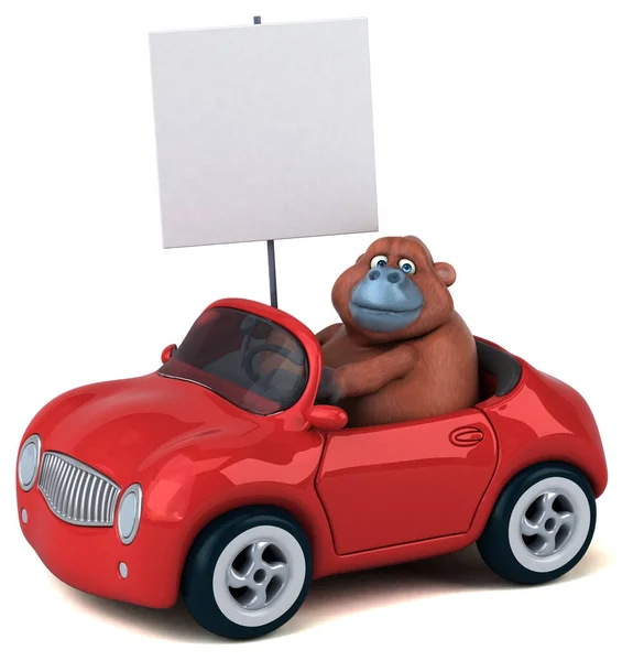 Fun cartoon character on car  - 3D Illustration