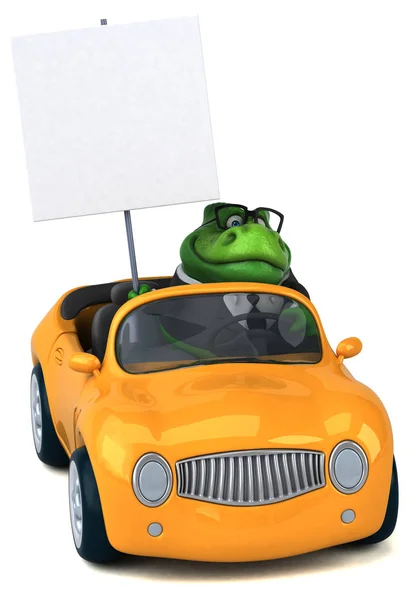 Fun cartoon character on car  - 3D Illustration