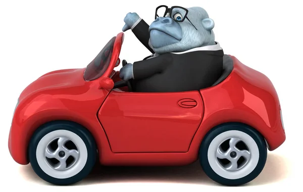 Spaß Cartoon Figur Auf Auto Illustration — Stockfoto