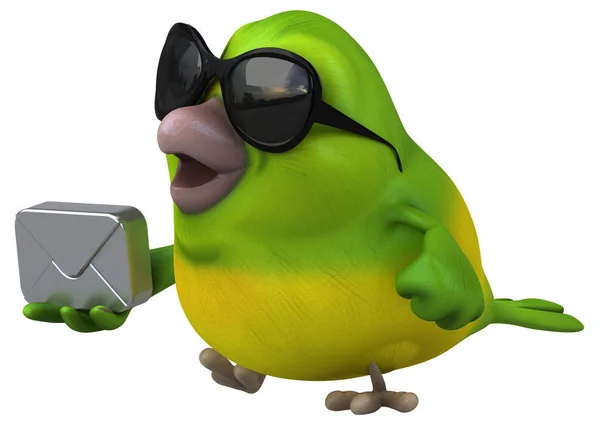 Zabawny Zielony Ptak Koperty Ilustracja — Zdjęcie stockowe