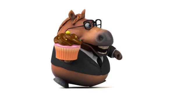 Spaßpferd Mit Cupcake Animation — Stockvideo