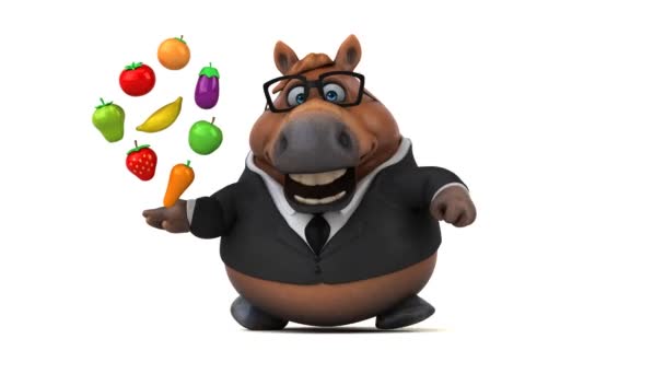 Divertido Caballo Con Frutas Verduras Animación — Vídeo de stock
