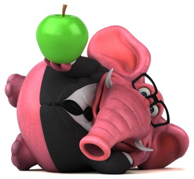 fun cartoon character with apple   - 3D Illustration  clipart