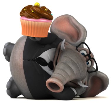 Fun cartoon character with cupcake - 3D Illustration clipart