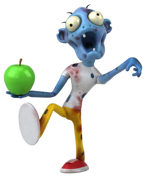 Fun cartoon character with apple     - 3D Illustration