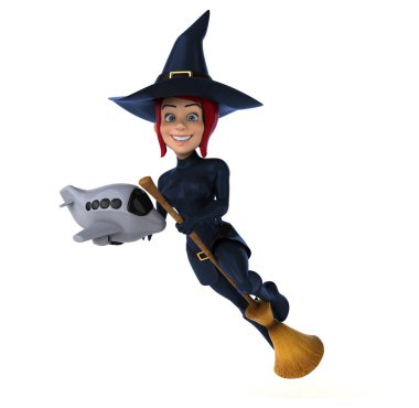 Eğlenceli çizgi film karakteri ile uçak - 3d çizim