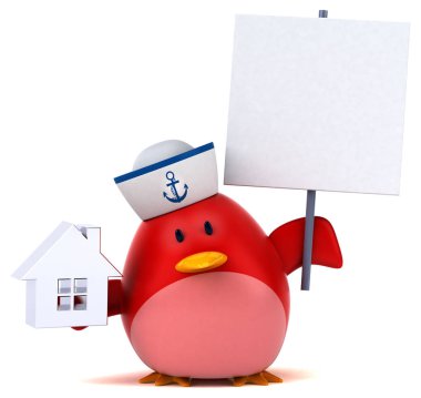 Eğlenceli çizgi film karakteri ile ev - 3d çizim