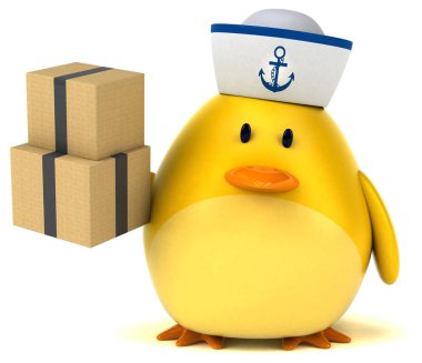 -3d çizim eğlenceli çizgi film karakteri ile kutuları